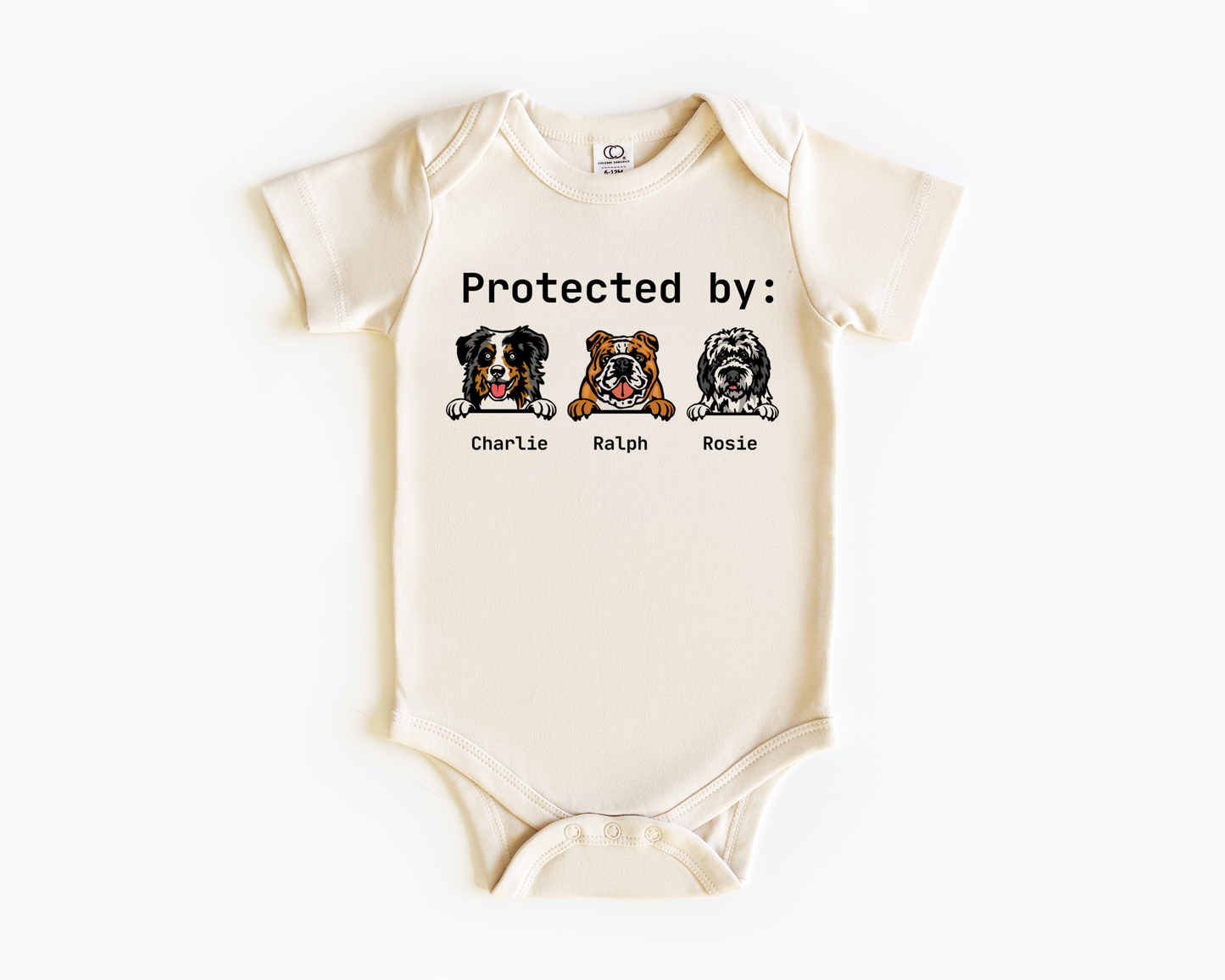 Protected by Dog Baby Onepiece for Pregnancy Announcement
