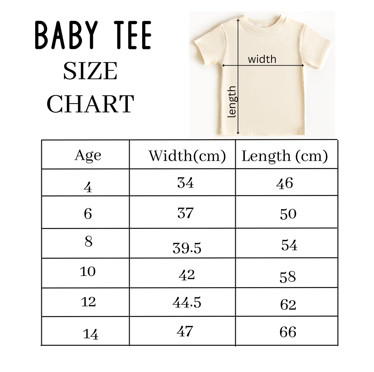 Baby Tee size chart