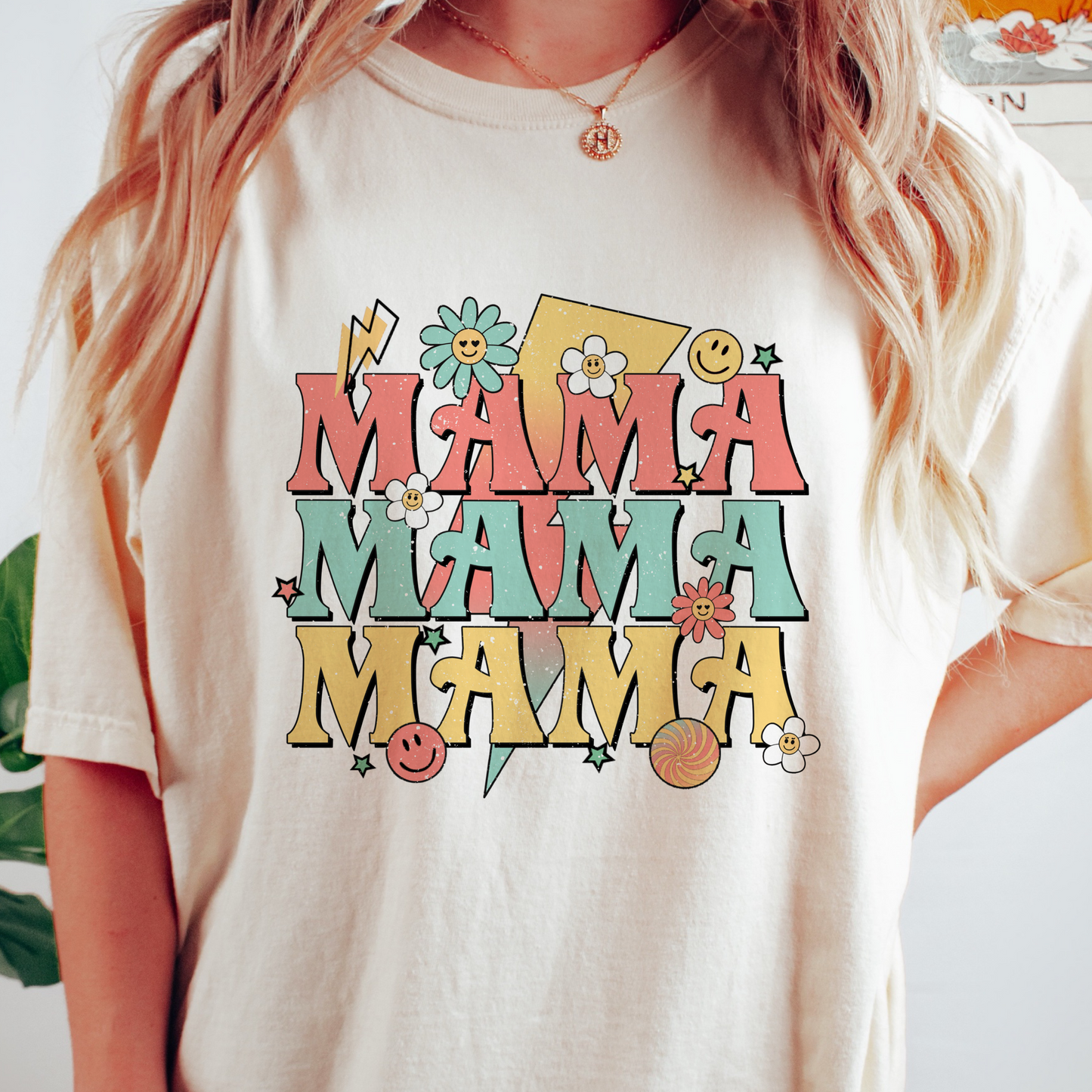 Mama retro vibes t shirt in Comfort Colors