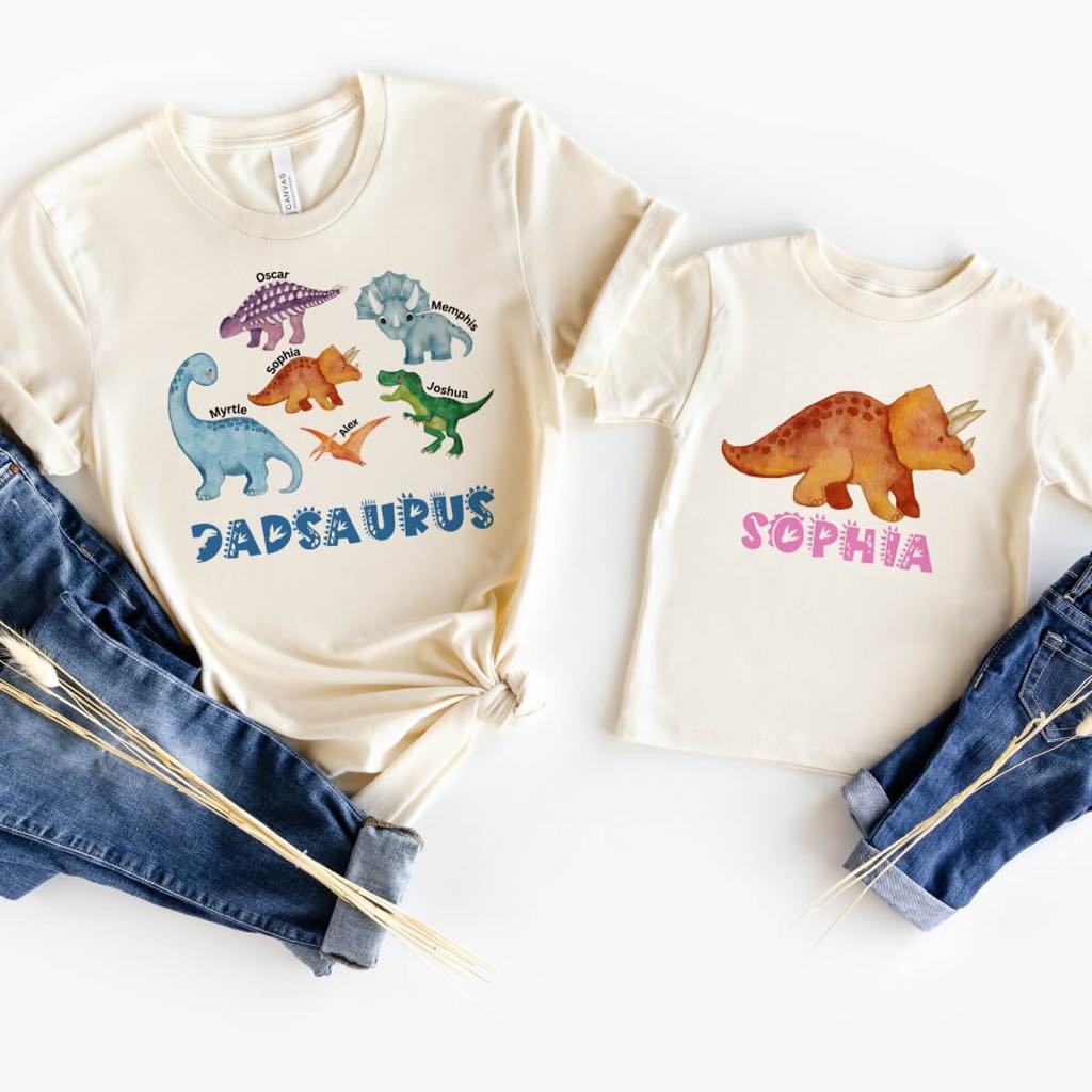 Personalised Dadsaurus Shirt with Kids Name