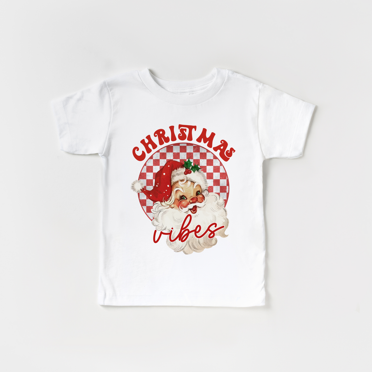 Red Santa Christmas vibes kids t shirts