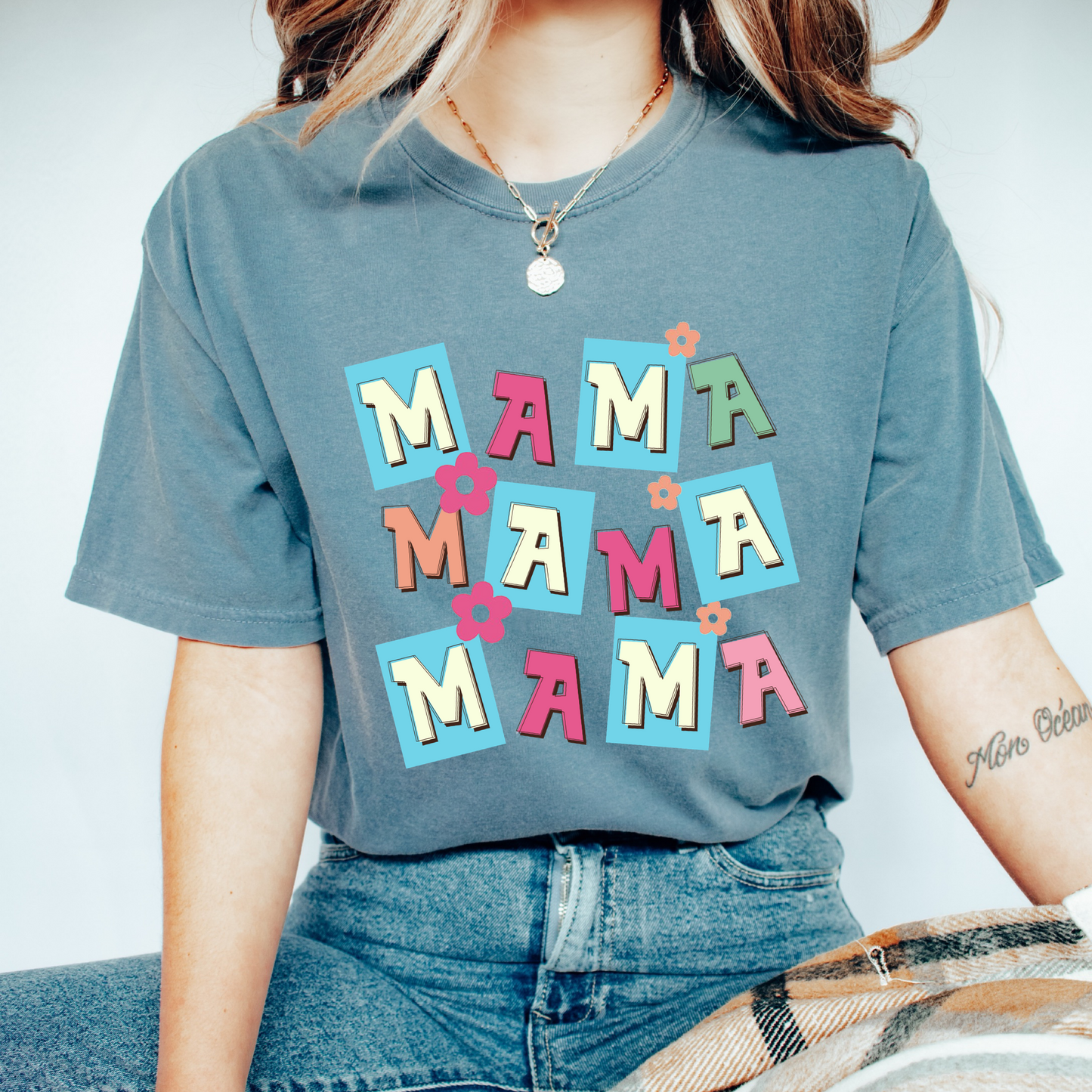 Mama with fancy design t shirt in Comfort Colors