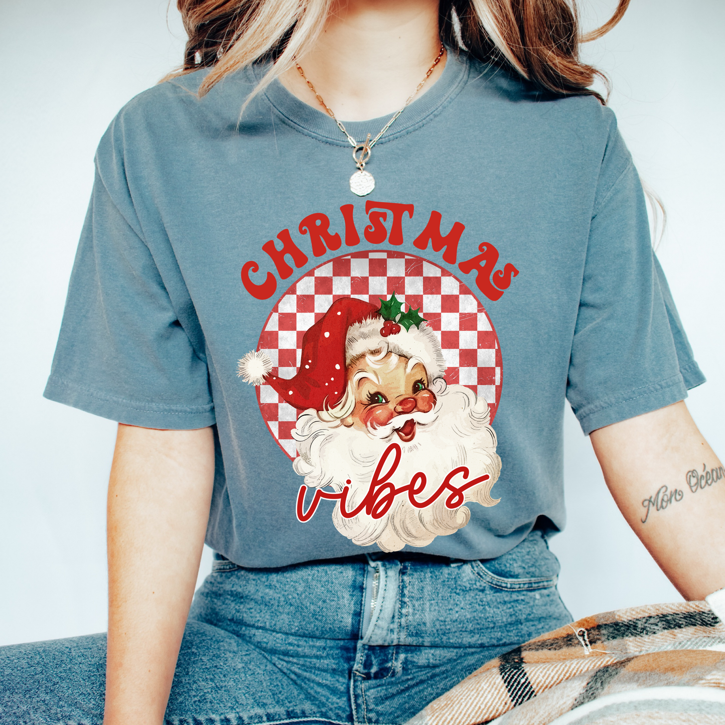 Red Santa Christmas Vibes T shirt in Comfort Colours