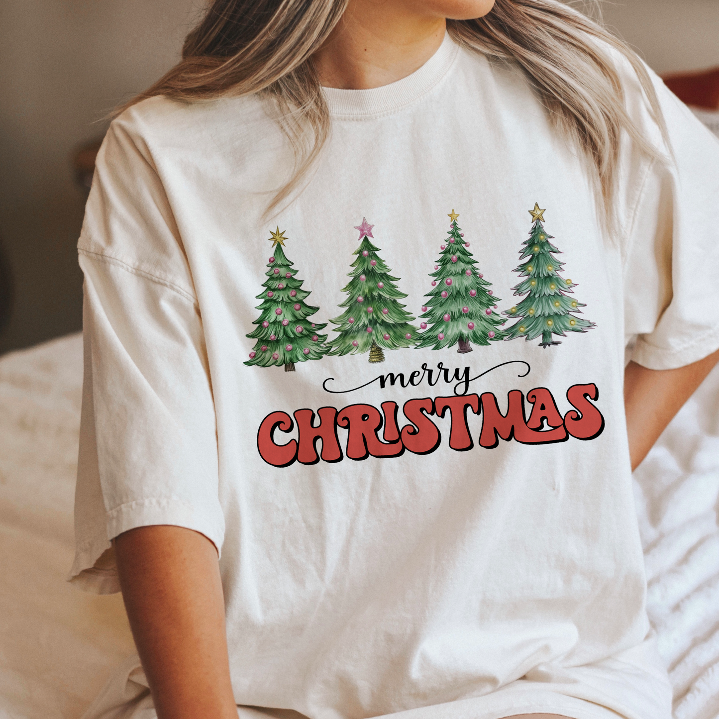 Christmas Tree Retro T shirt in Comfort Colours