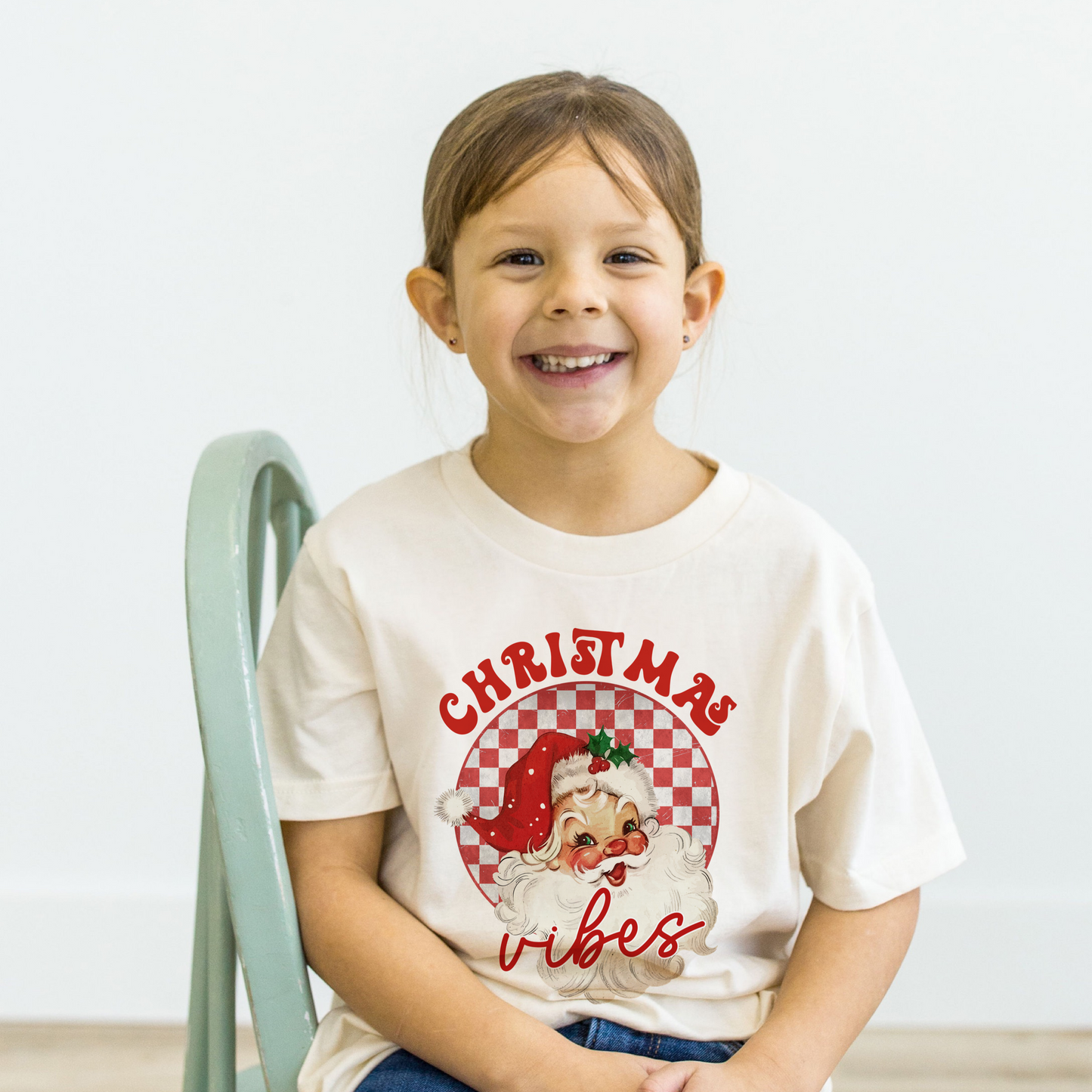 Red Santa Christmas vibes kids t shirts