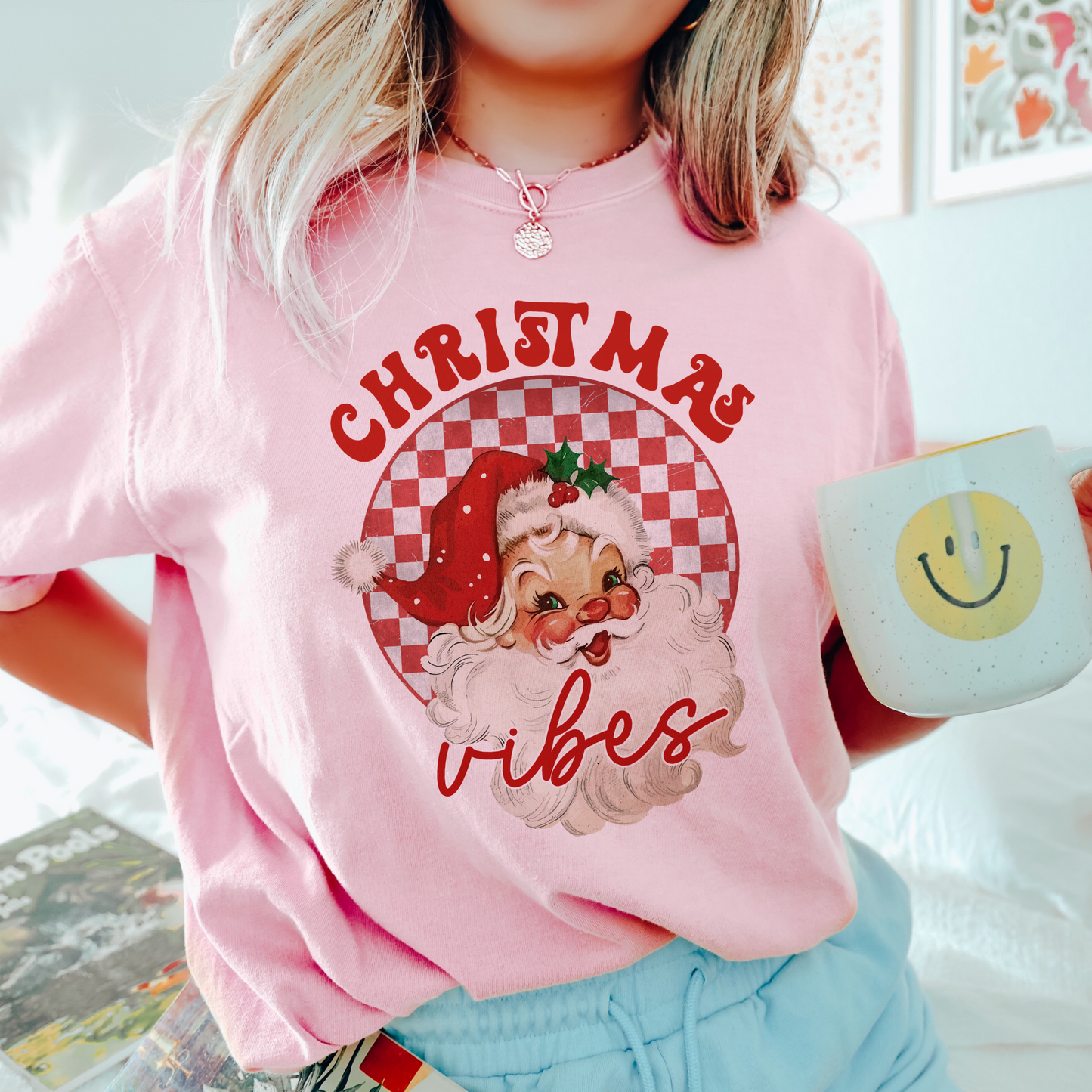 Red Santa Christmas Vibes T shirt in Comfort Colours