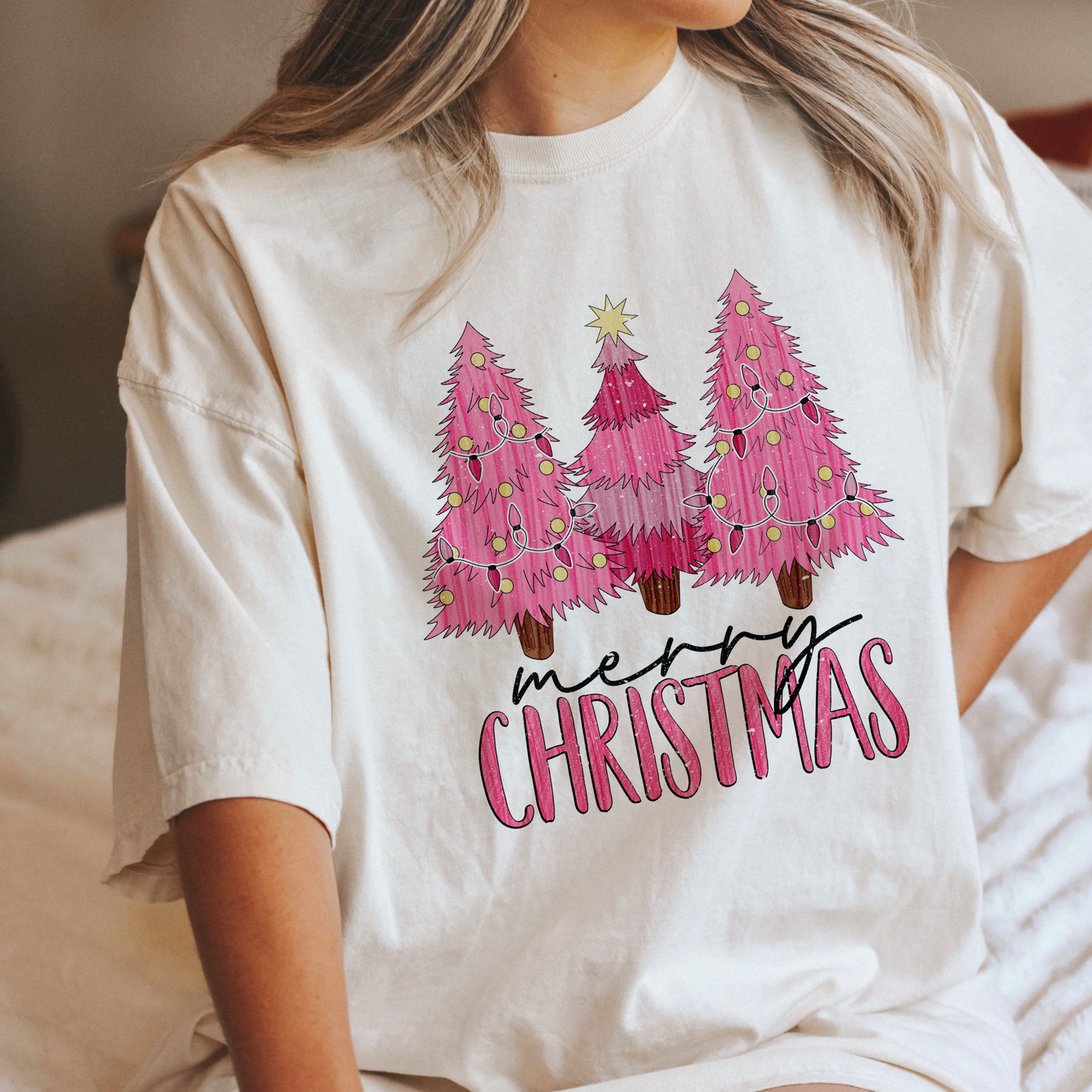 Merry Pink Christmas T shirt in Comfort Colours
