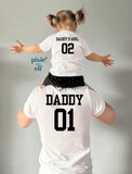 Back view of Daddy and Daddy's Girl White varsity shirts