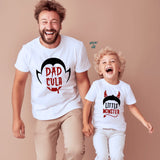 Dad and Son wearing the Halloween Monster Shirts