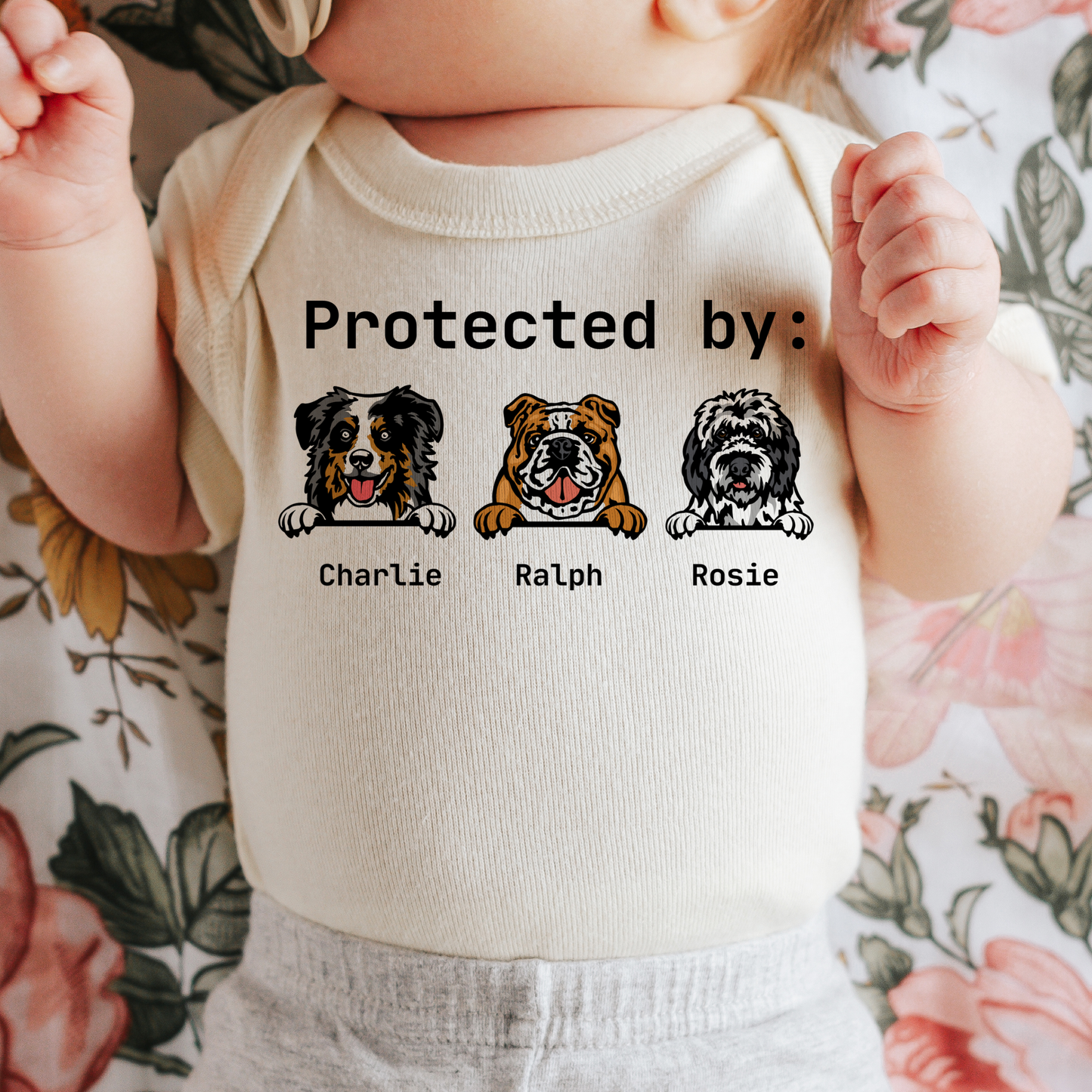 Protected by Dog Baby Onepiece for Pregnancy Announcement