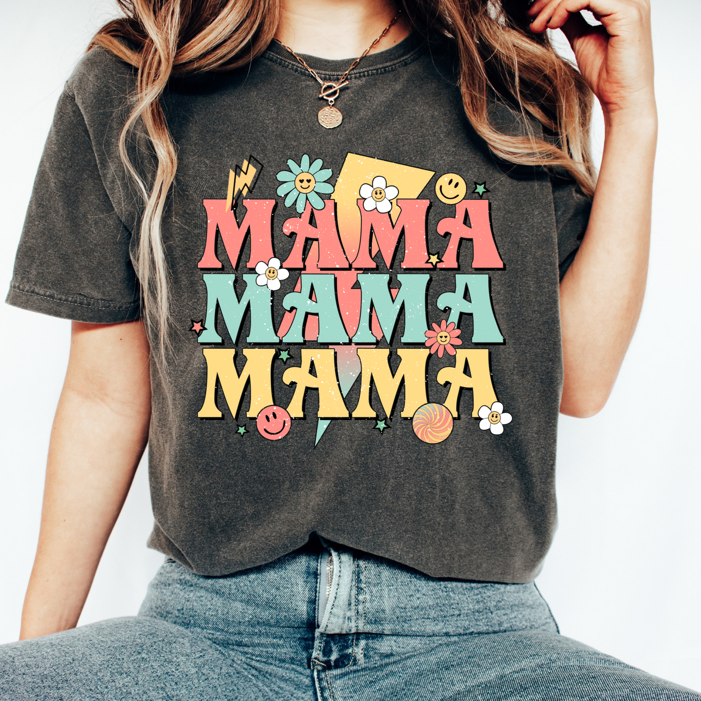 Mama retro vibes t shirt in Comfort Colors
