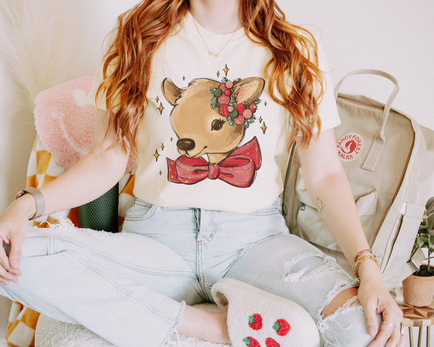 Reindeer with bow shirt in Comfort Colors