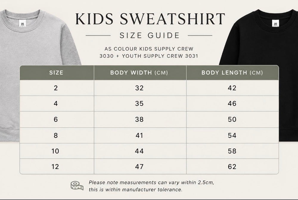 Kids Sweatshirt Size Chart