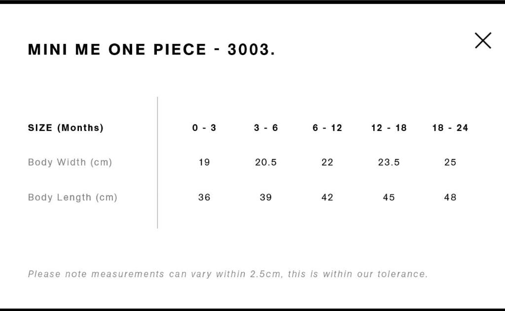 One Piece Size Chart