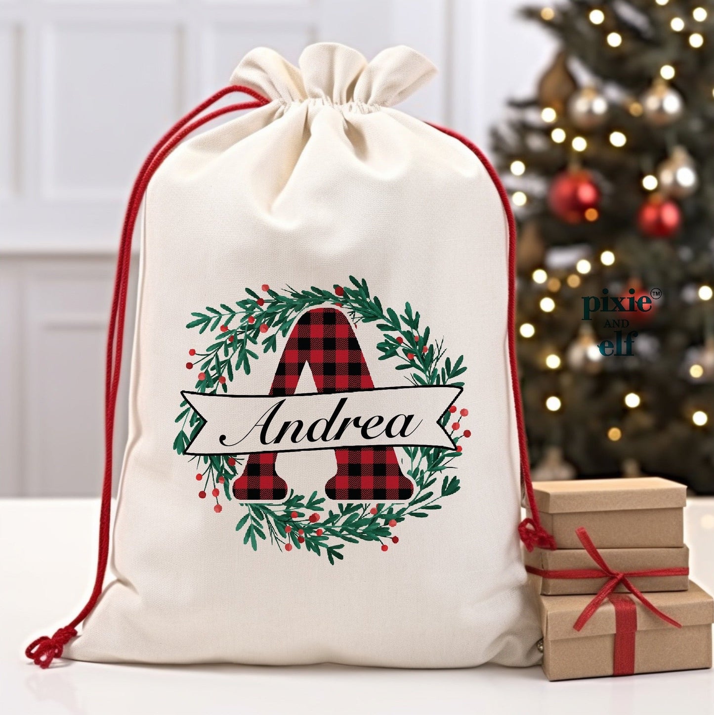 Santa sack with monogram letter of the first name
