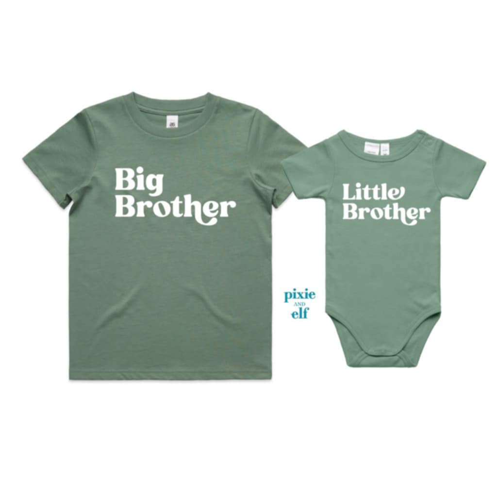 Big Brother and Little Brother Shirt and Bodysuit in Sage