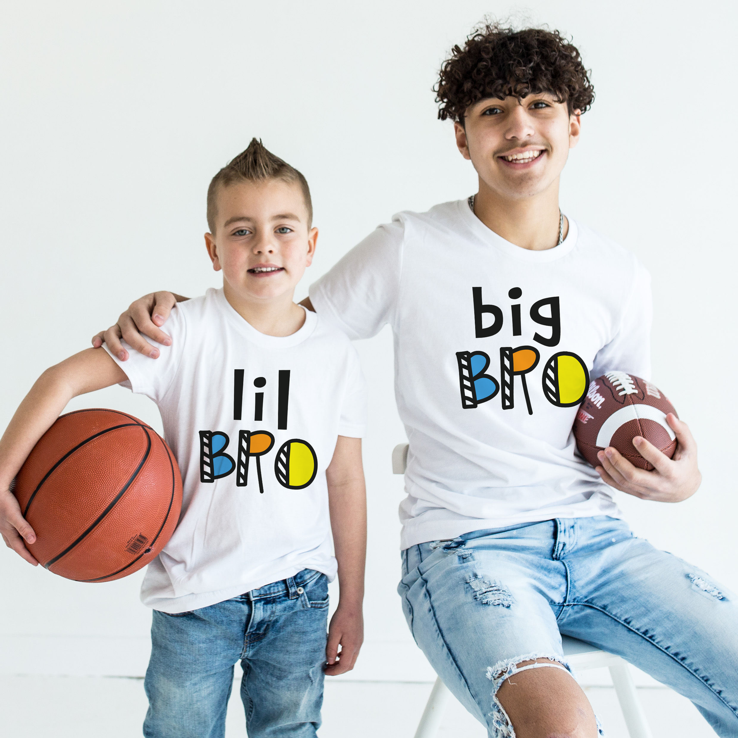 Big Brother Little Brother T shirt in colourful fonts