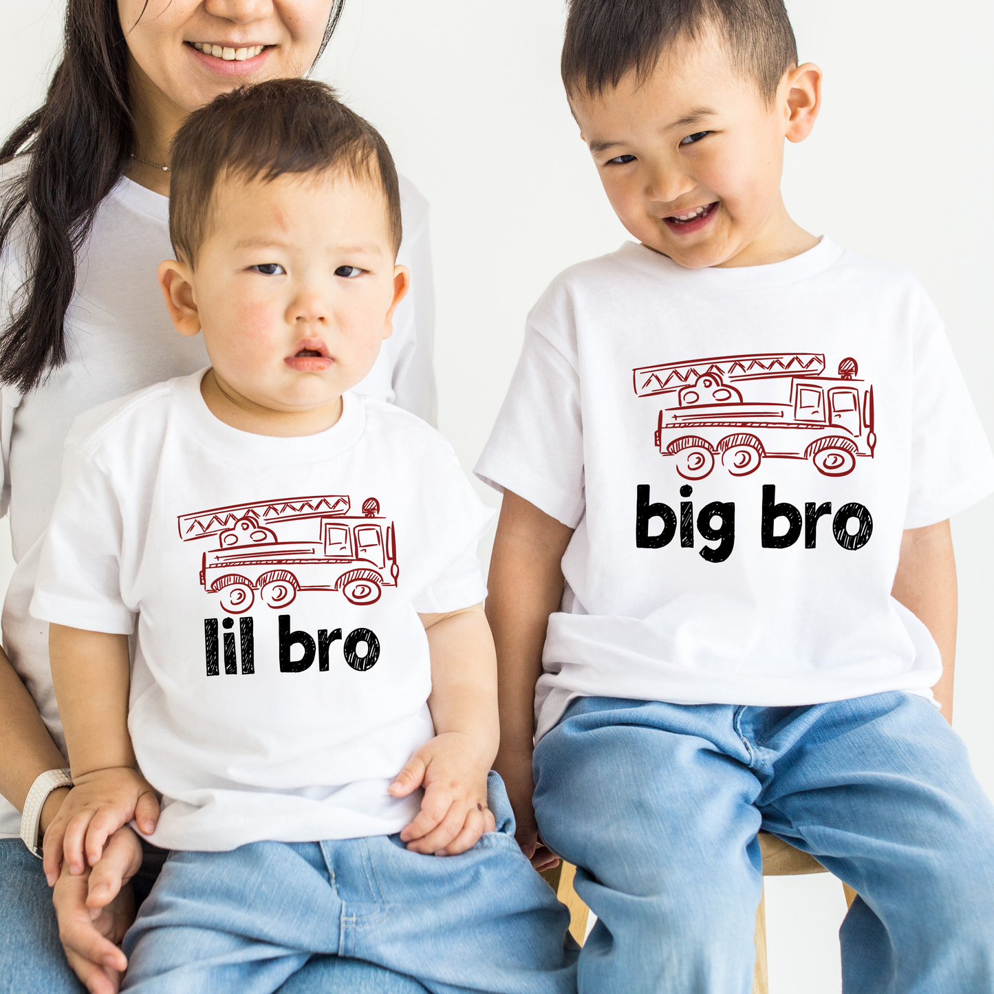 Big Brother Little Brother t shirt with fire truck