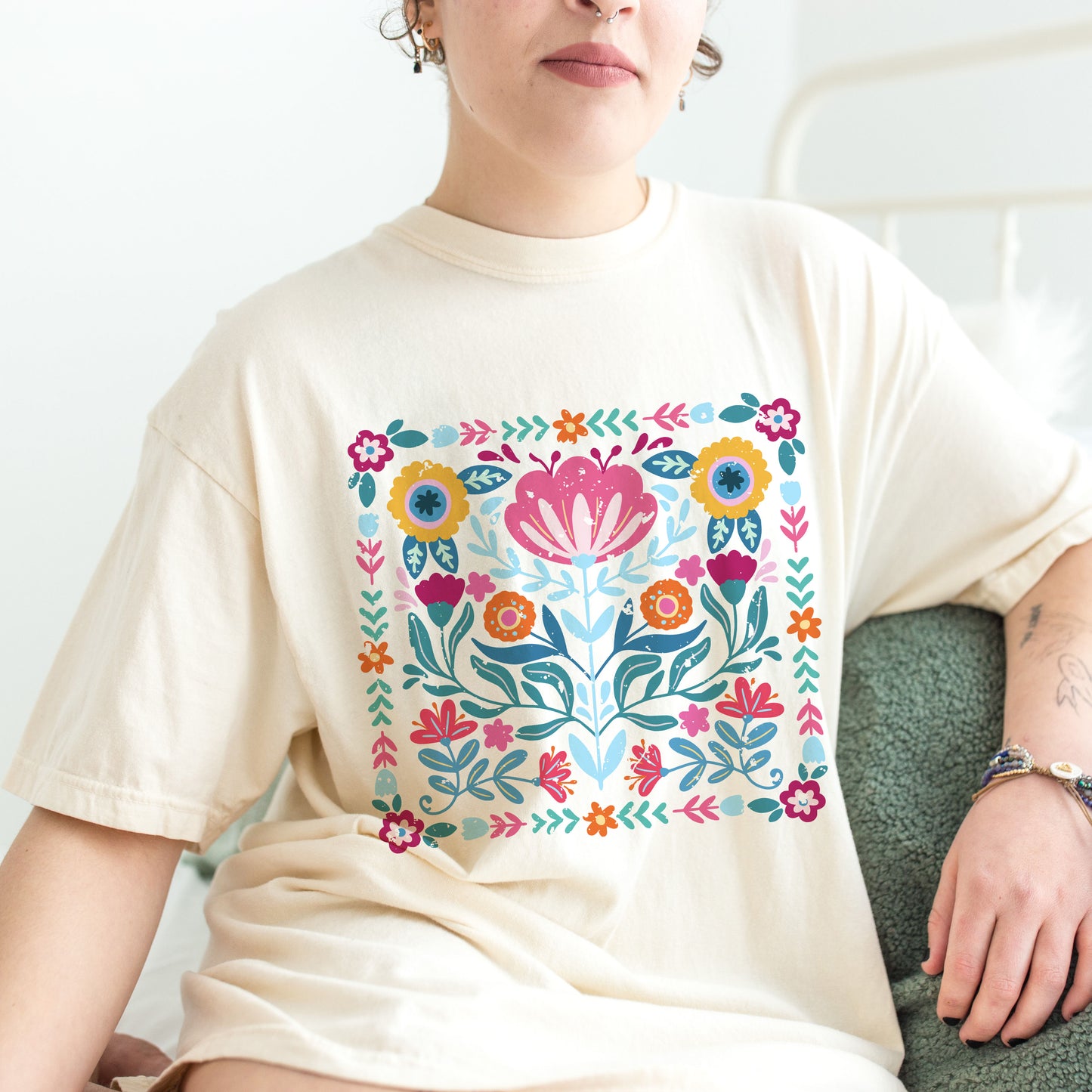 Floral boho shirt for women