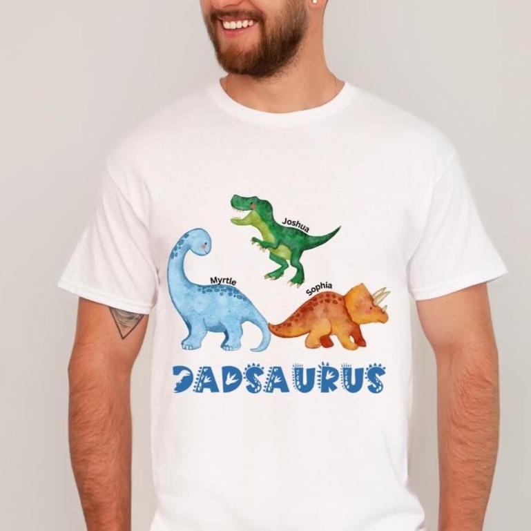 Dadsaurus with kids name shirt