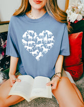 horse heart graphic t shirt for women in a blue color shirt