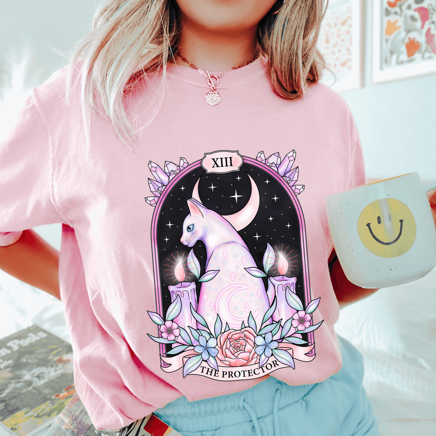 Protected by Magical White Cat in Comfort Colors Shirt