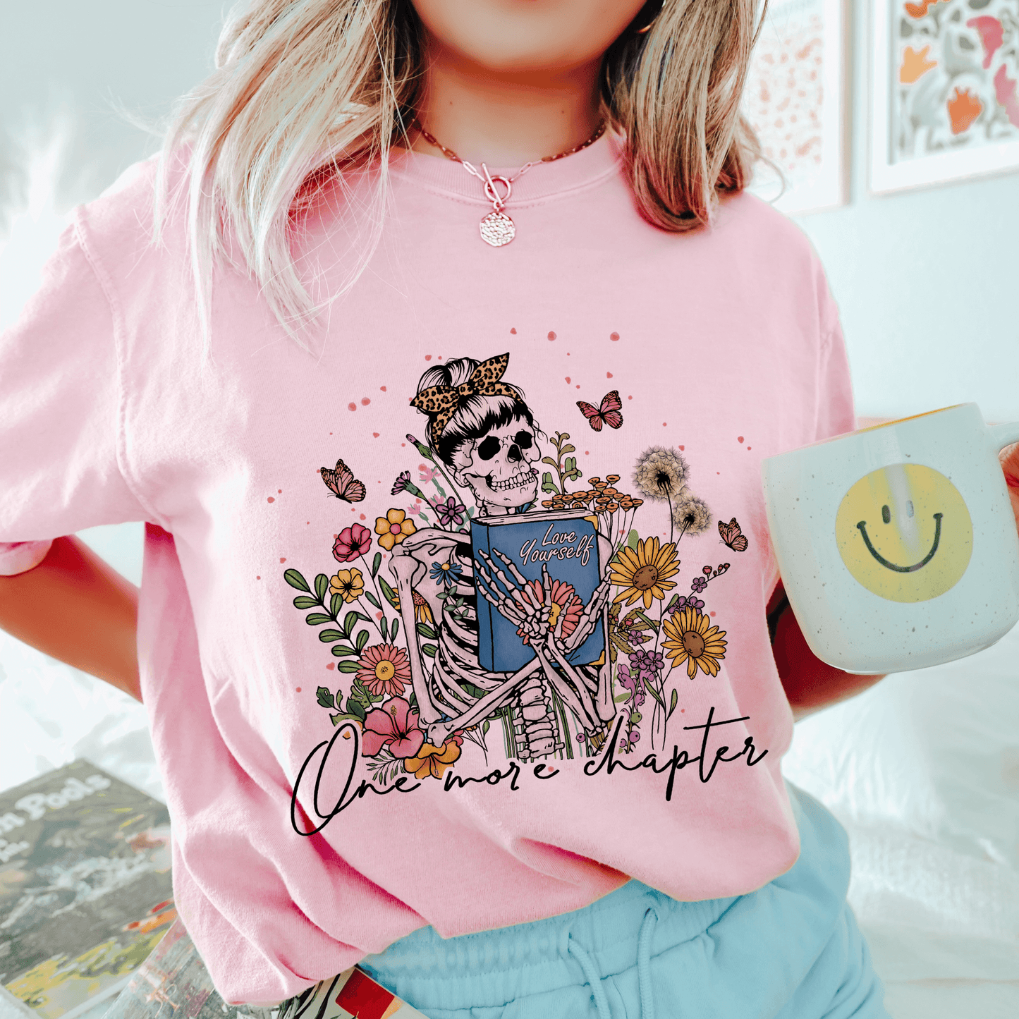 One more Chapter Bookish Skeleton in Comfort Colors Shirt