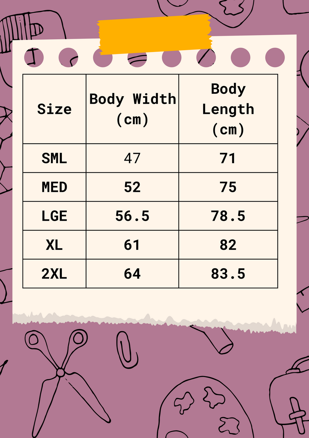 T-shirt size chart