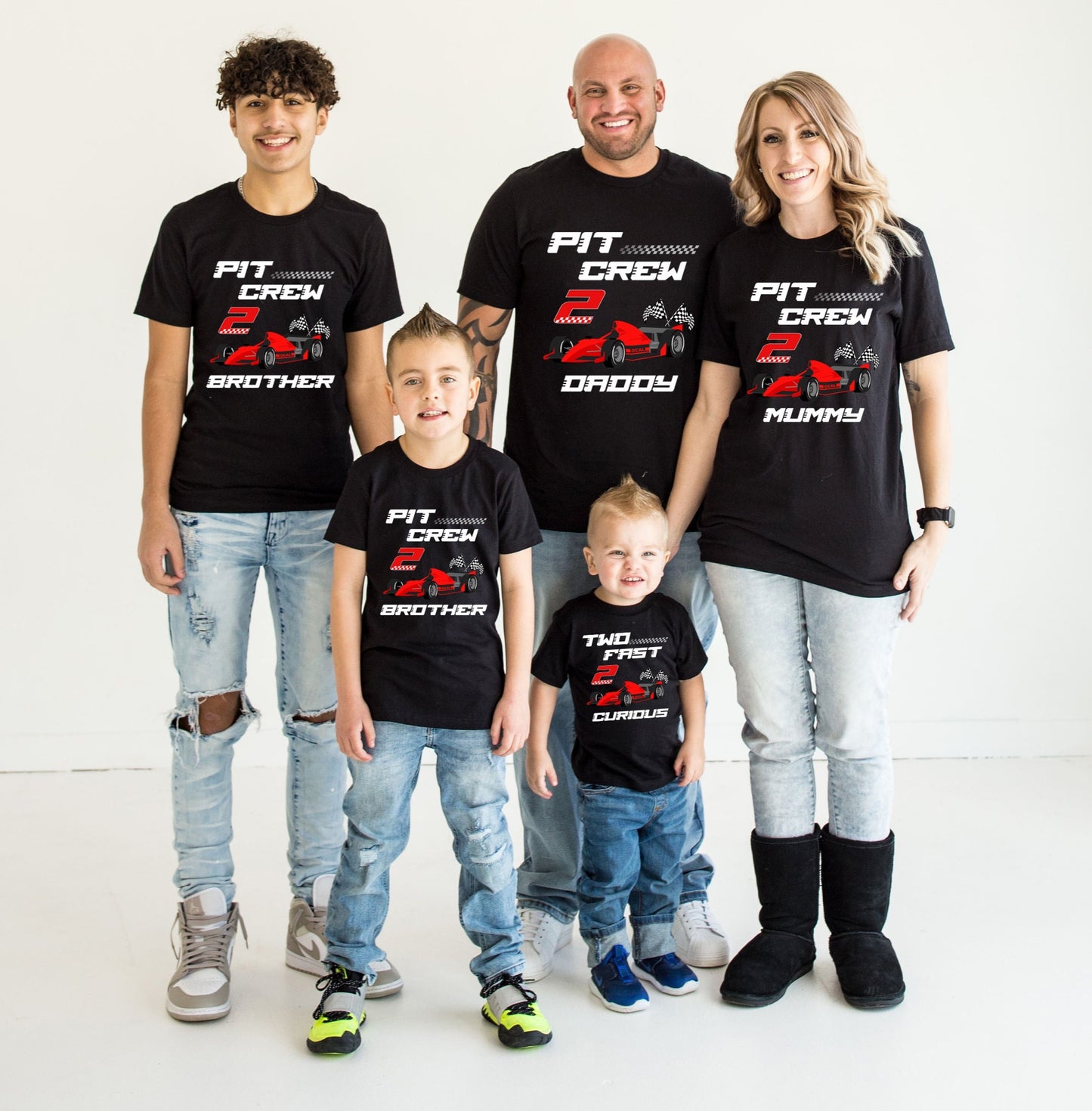 Pit Crew family second birthday shirts in black