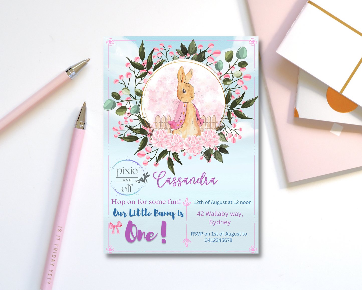 Flopsy Bunny and Peter Rabbit Birthday Invitation Card