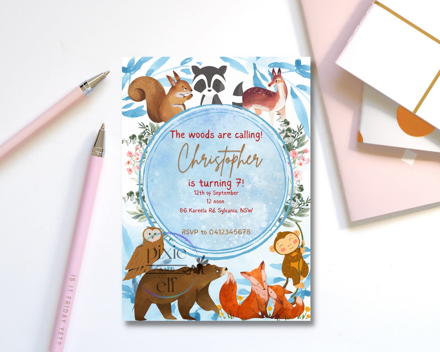 Woodland theme Birthday Invitation Card