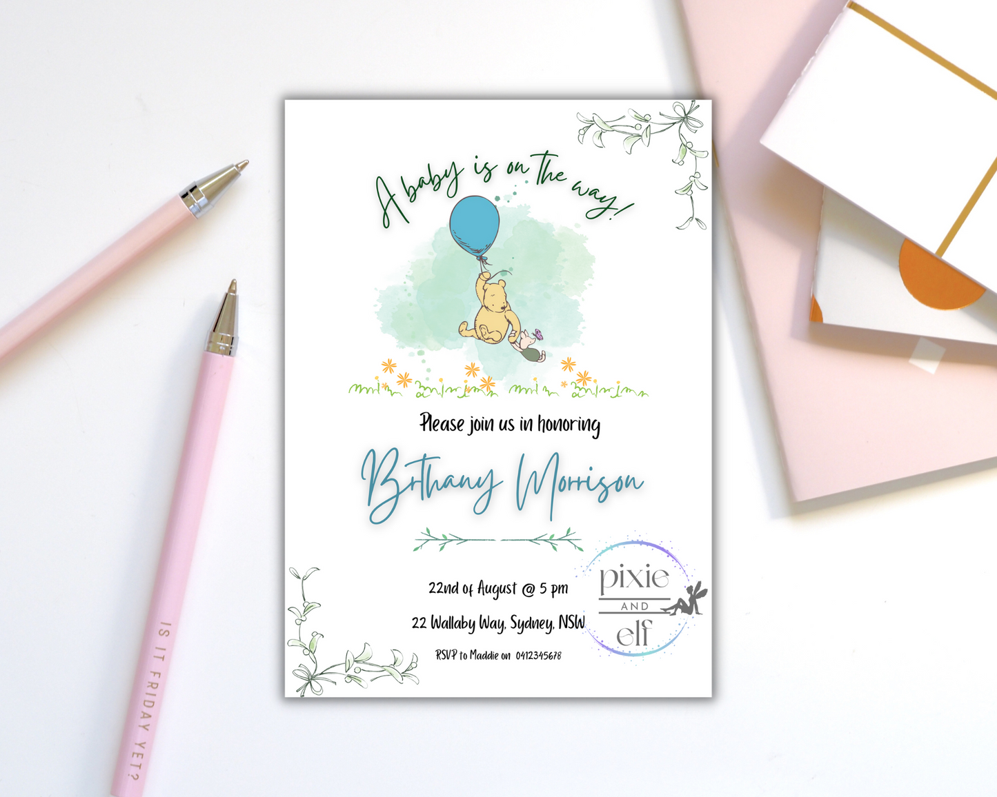 Pooh bear Oh Boy baby shower invitation DIGITAL