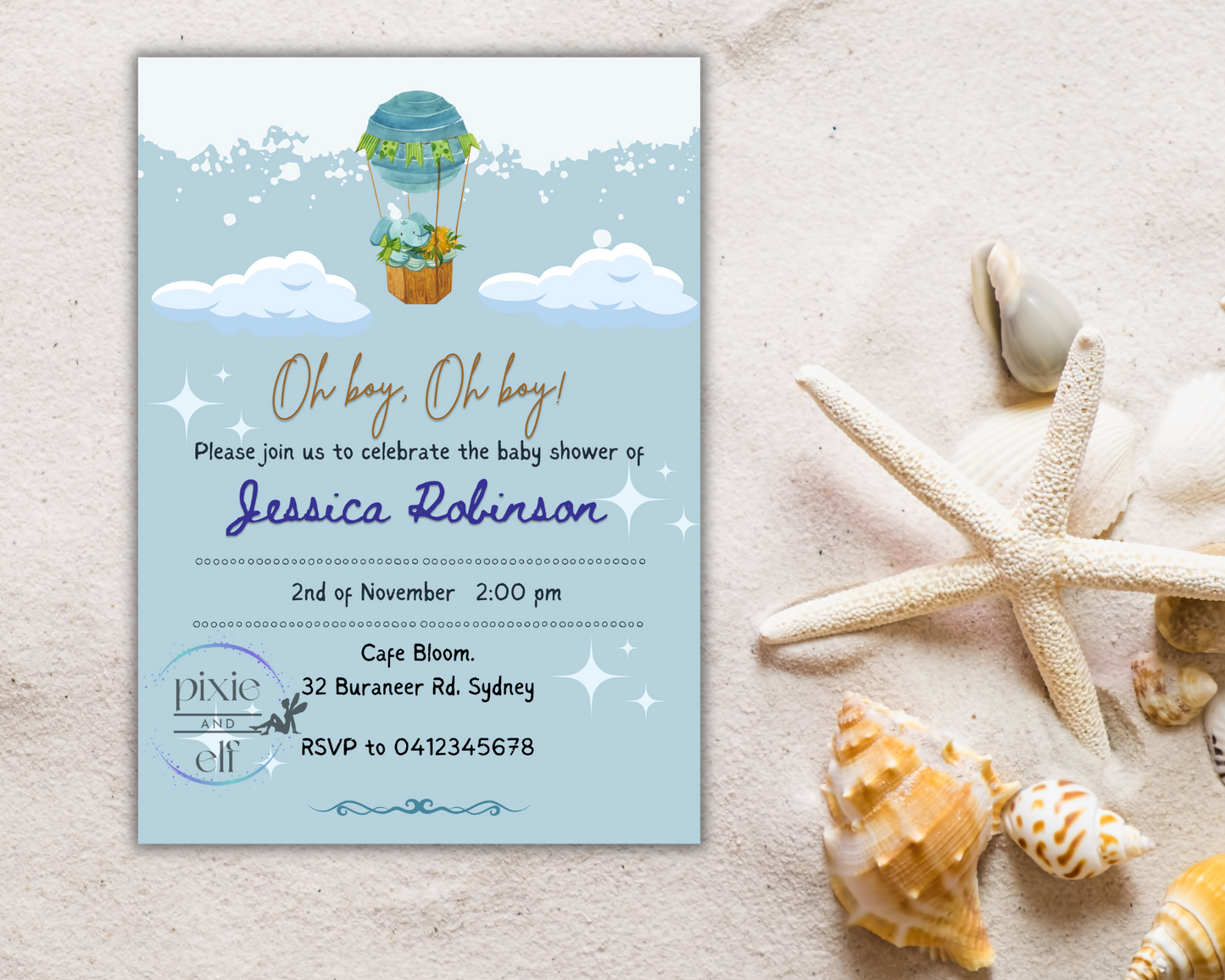 Elephant baby shower invitation DIGITAL