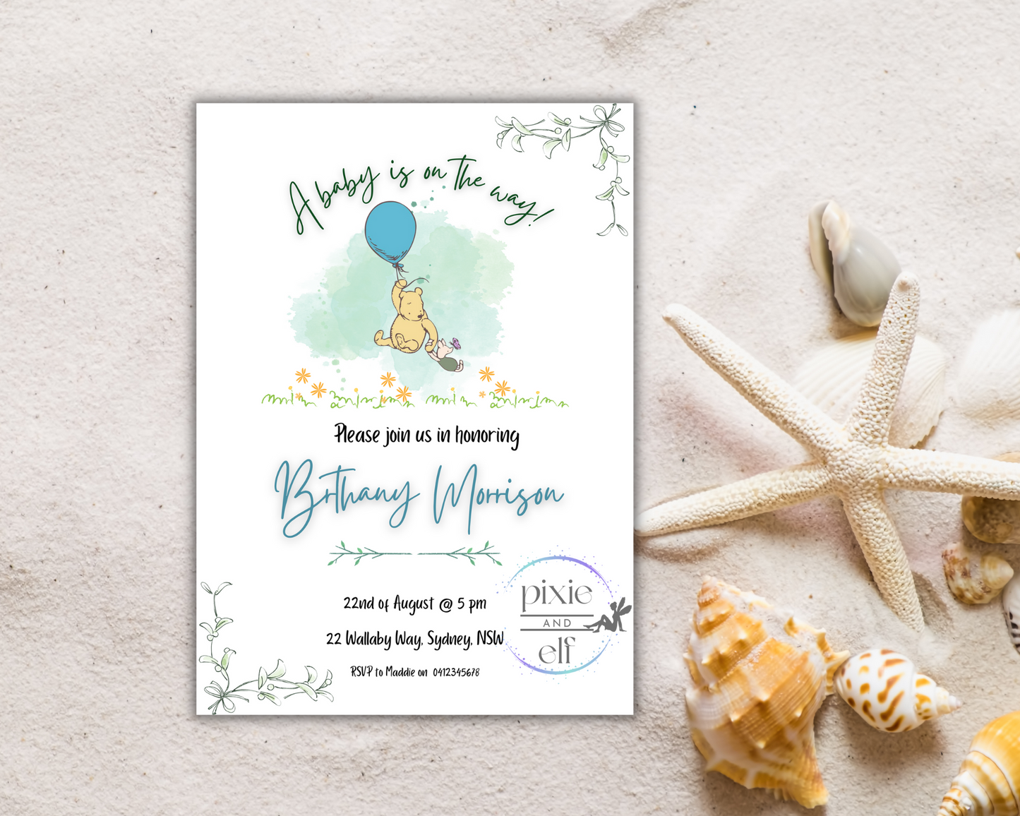 Pooh bear Oh Boy baby shower invitation DIGITAL