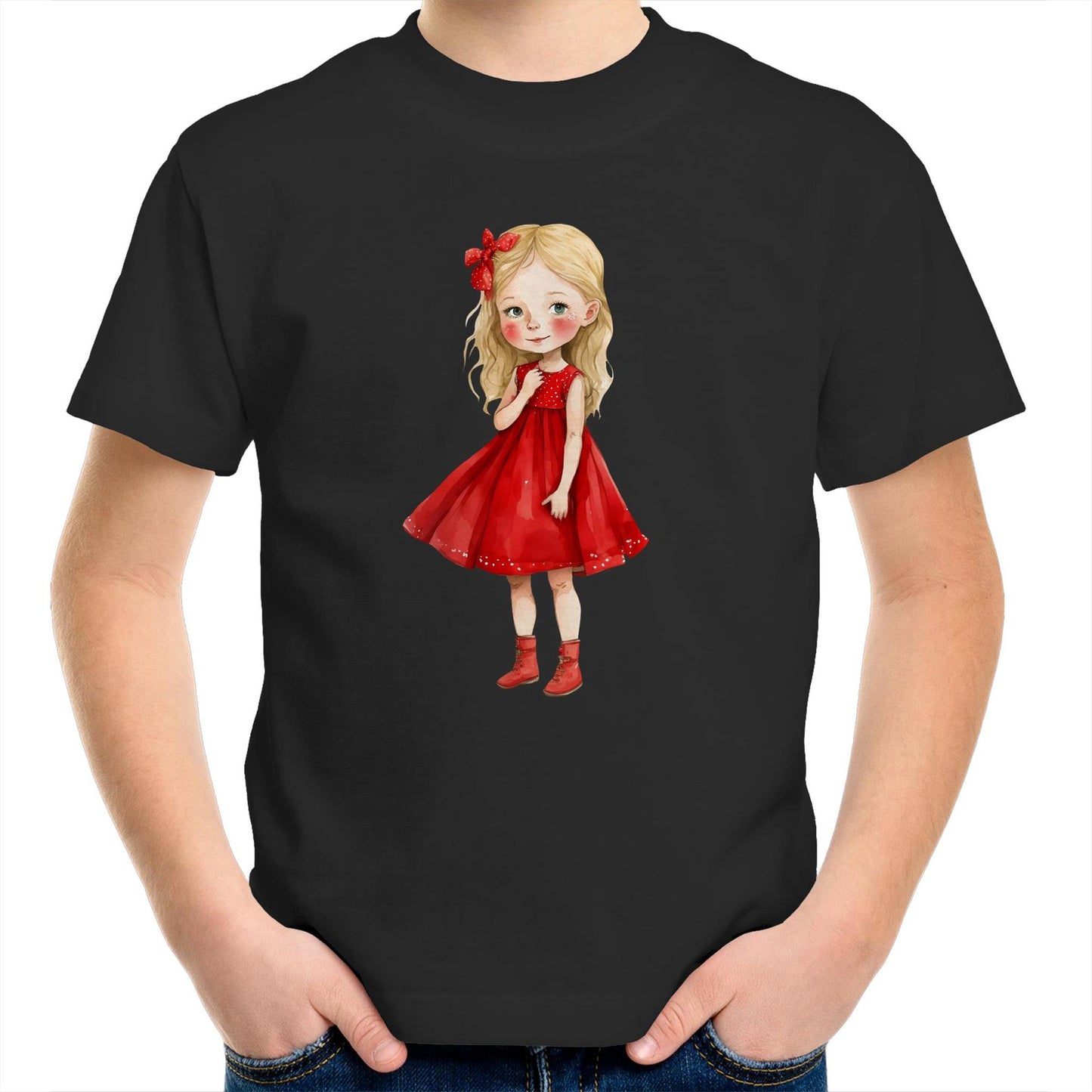 Girl's Red Dress Unisex Kids Youth Crew T-Shirt