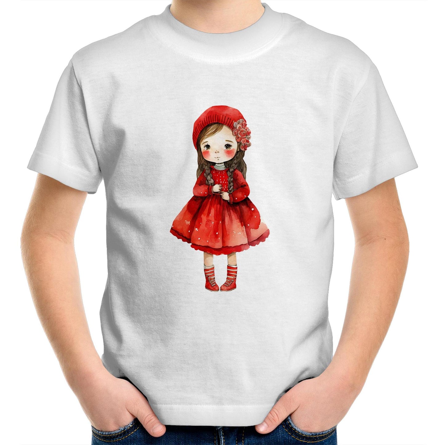 Red Girl Unisex Kids Youth Crew T-Shirt
