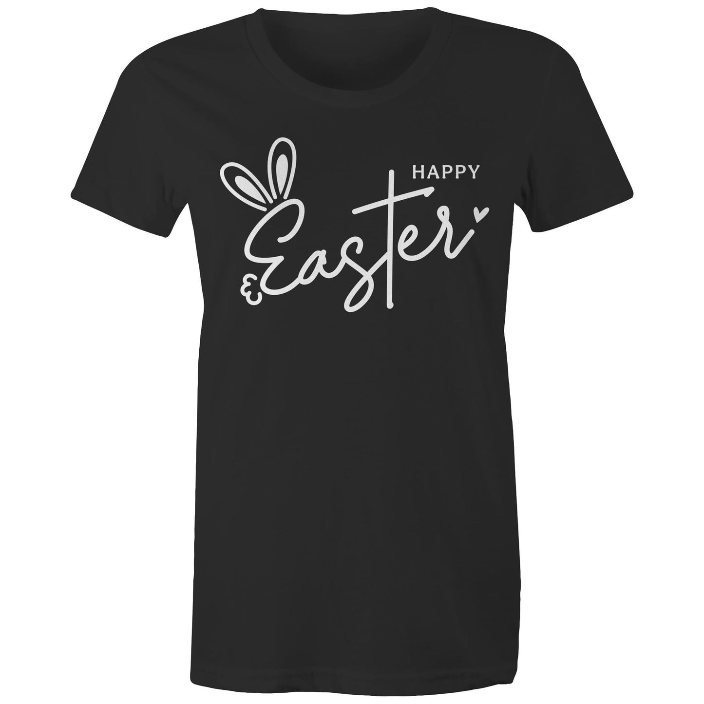 Happy Easter with Bunny Ears in Black Women's T Shirt