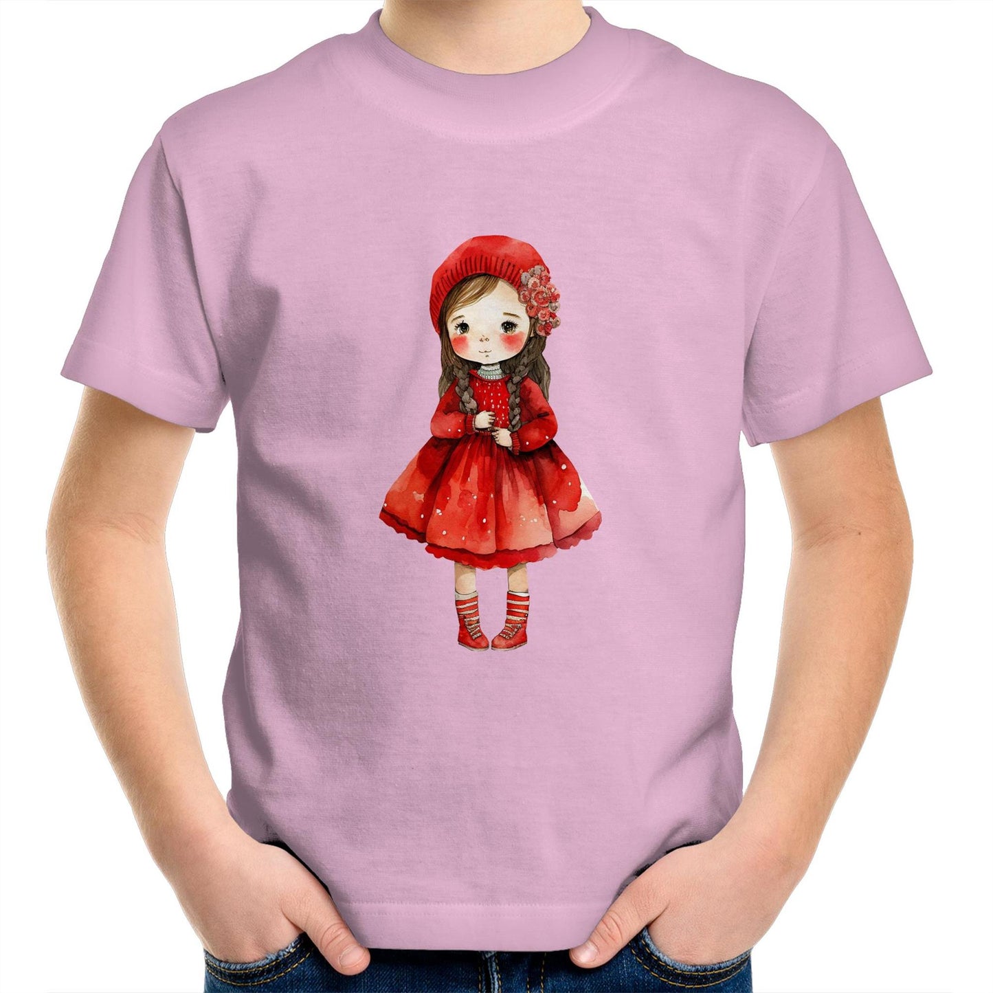 Red Girl Unisex Kids Youth Crew T-Shirt