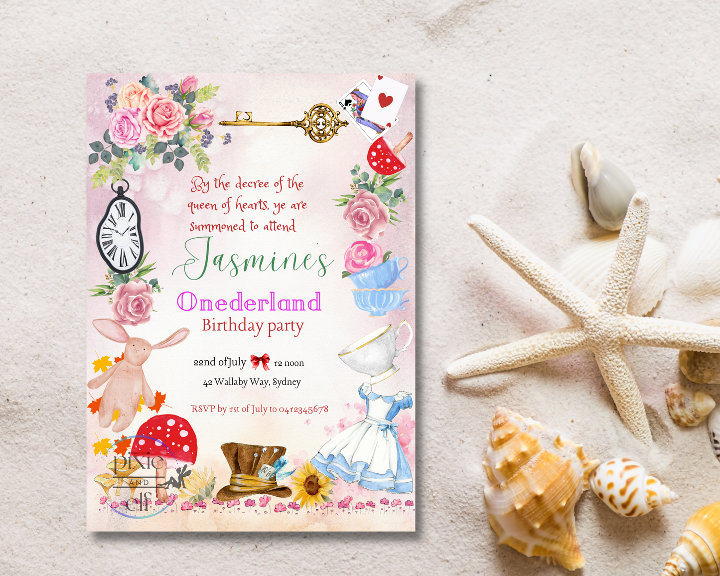 Alice in Wonderland birthday invitation DIGITAL