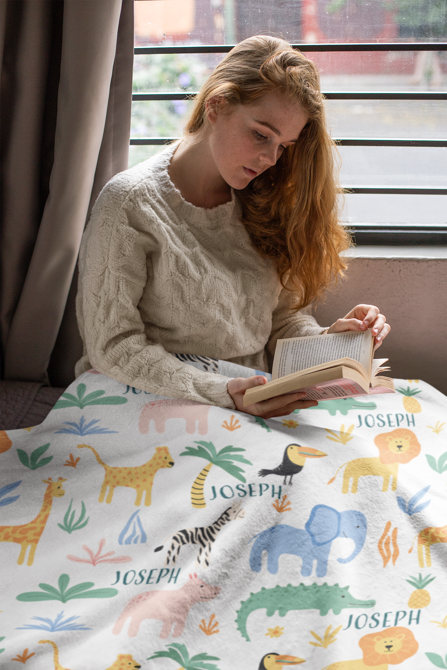 Personalised Name Throw Blanket with Jungle Safari theme for kids 50 by 60 inches
