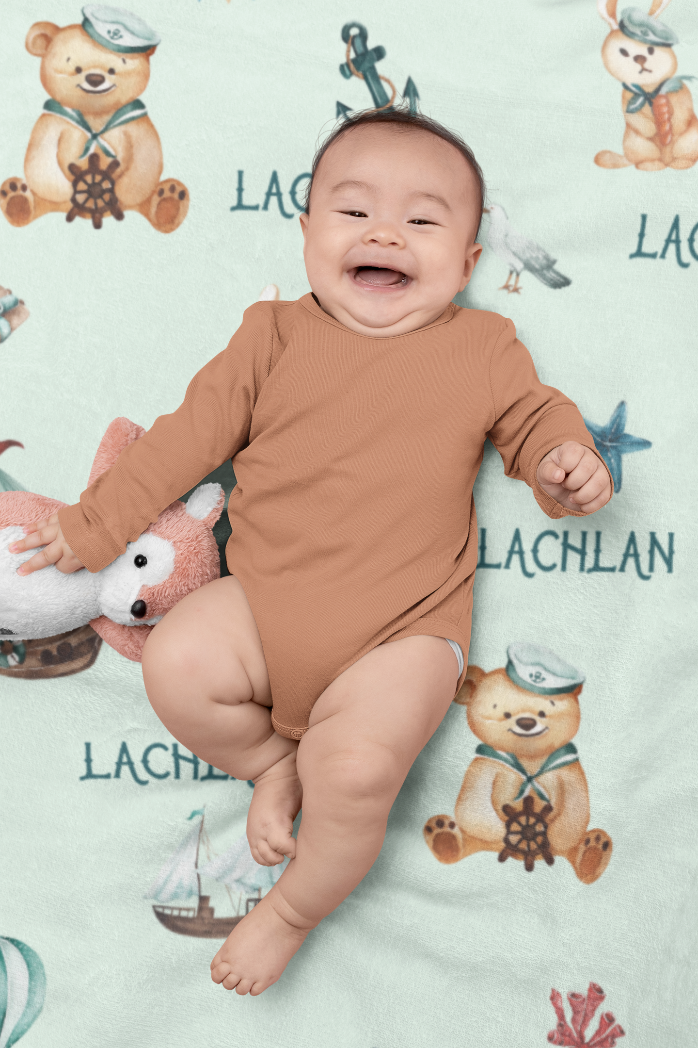 Sailor Bear Personalised Name Throw Blanket