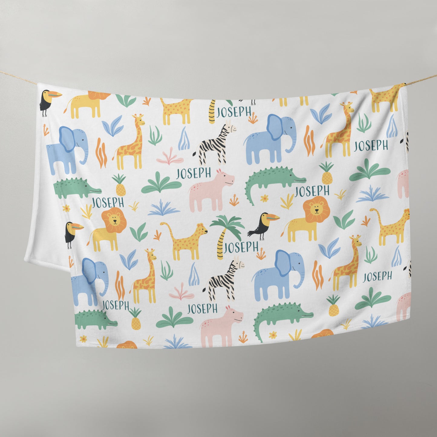 Personalised Name Throw Blanket with Jungle Safari theme for kids 50 by 60 inches