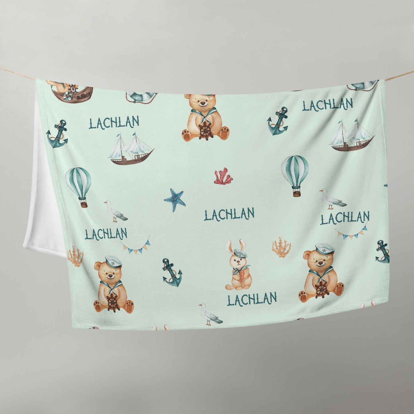 Sailor Bear Personalised Name Throw Blanket