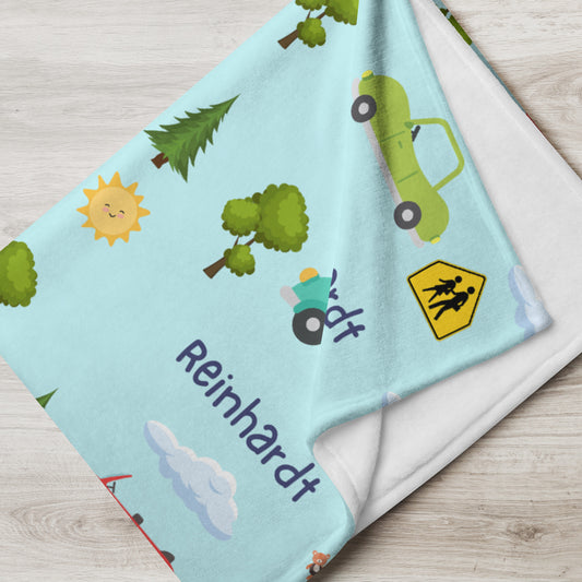 Kids Personalised Cars Throw Blanket