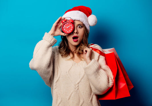 woman worried about last minute Christmas shopping
