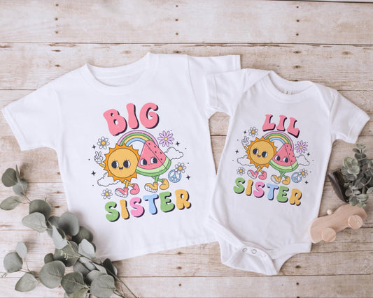 Big Sister and Little Sister Rainbow Summer shirt and Bodysuit