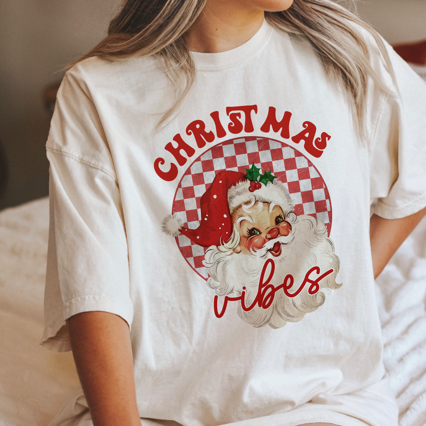 Red Santa Christmas Vibes T shirt in Comfort Colours