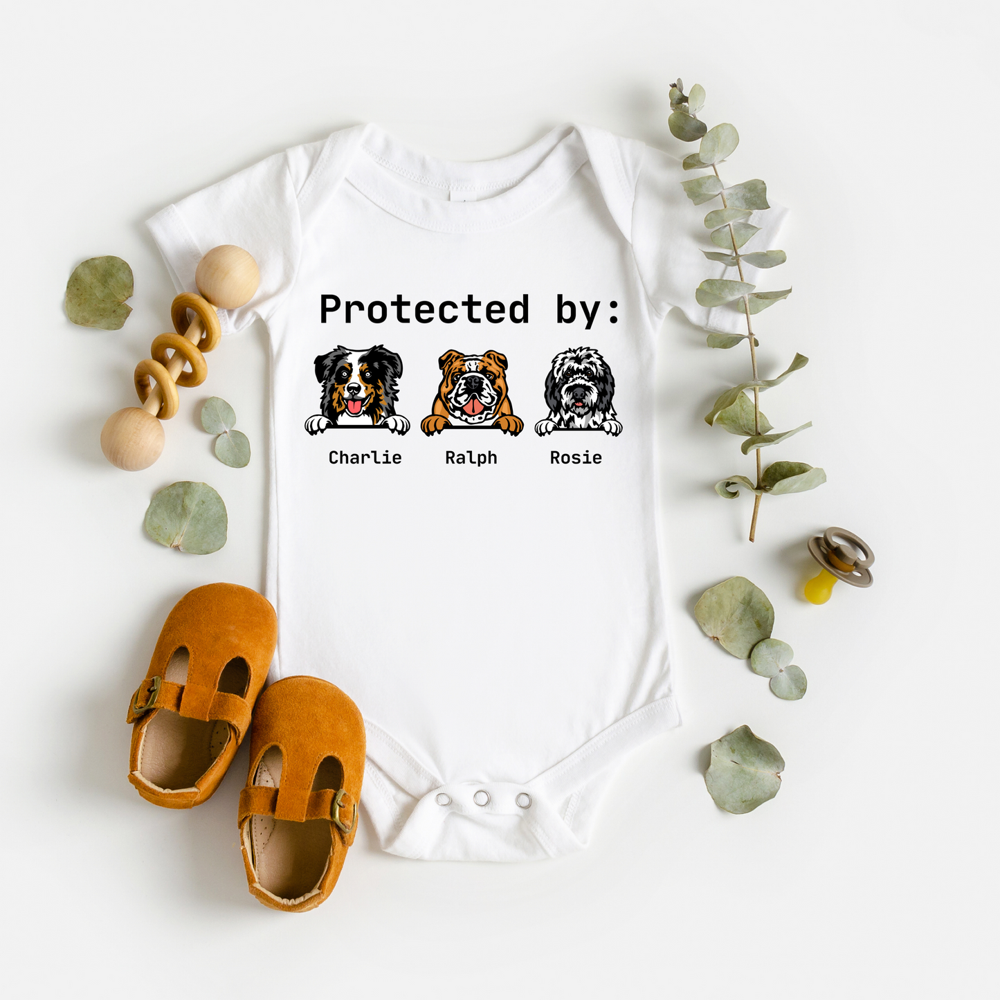 Protected by Dog Baby Onepiece for Pregnancy Announcement