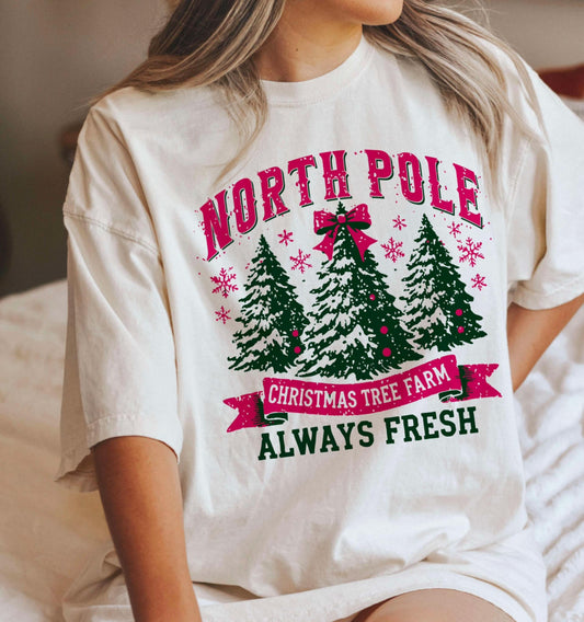 North Pole Christmas Tree Farm Shirt in Comfort Colors