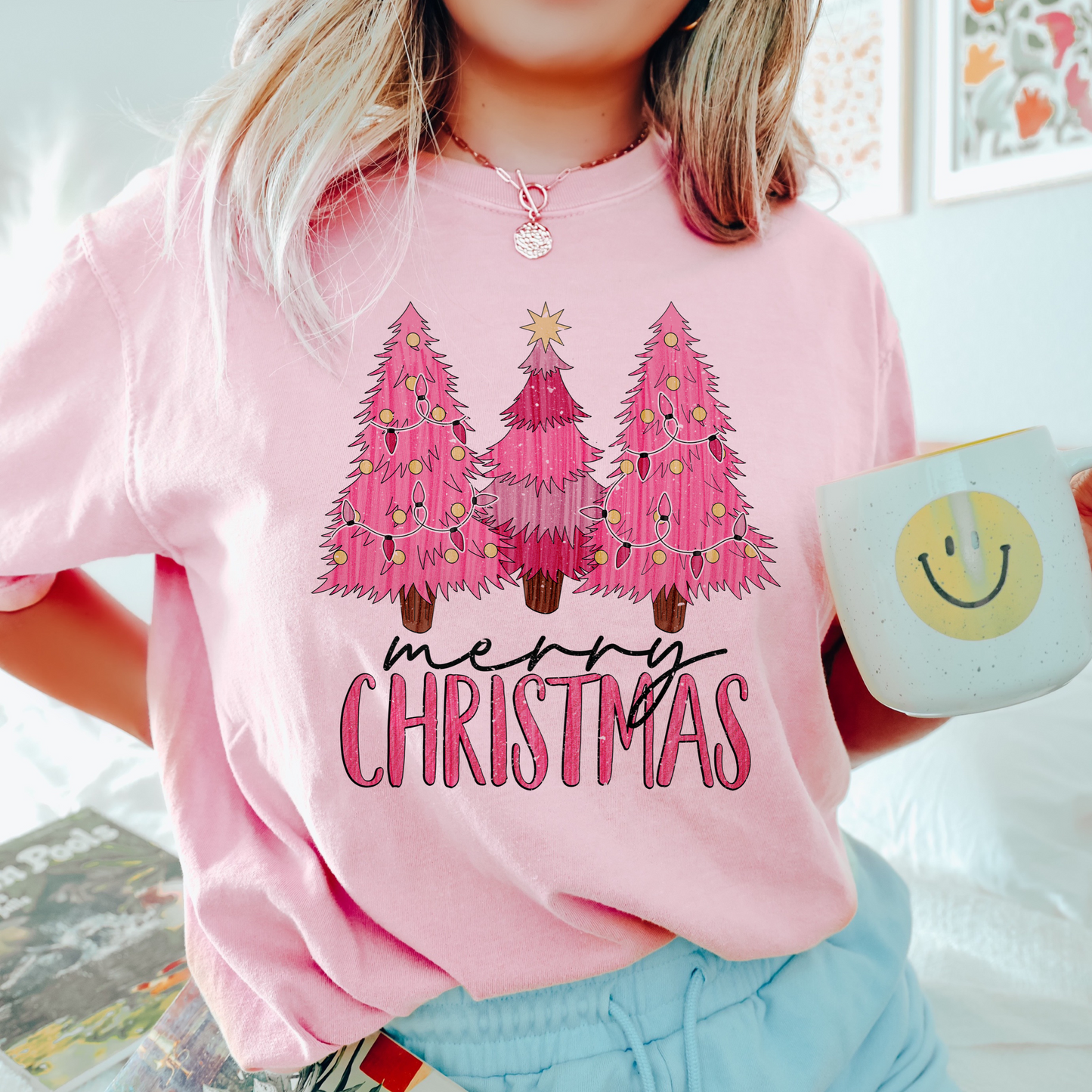 Merry Pink Christmas T shirt in Comfort Colours